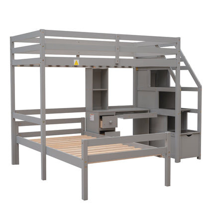 AS4- Twin Size Loft Bed with a Stand-alone Bed;  Storage Staircase;  Desk;  Shelves and Drawers - Likeshoppe 