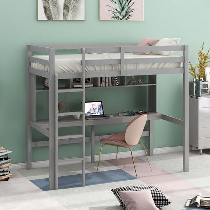 AS30- Twin Size Loft Bed with Convenient Desk;  Shelves;  and Ladder - Likeshoppe 