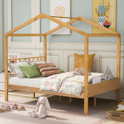 AS27- Full Size Wood House Bed with Storage Space - Likeshoppe 