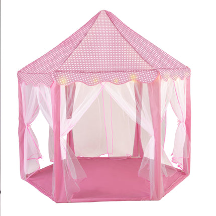 BE6-53"H Princess Castle Play Tent House with LED Star Lights for Kids, Indoor and Outdoor, Pink - Likeshoppe 