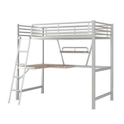 AS16- Twin Size Loft Metal&MDF Bed with Desk and Shelf - Likeshoppe 