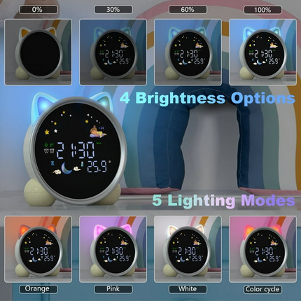 CH10- Hansang Alarm Clock for Kids, Ok to Wake Clock, Sleep Training Cat Digital Alarm Clock with 5 Night Light - Likeshoppe 