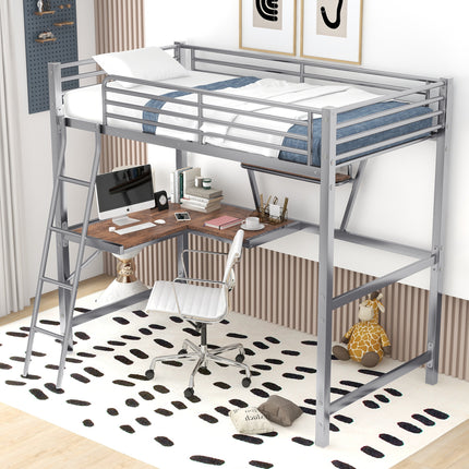 AS16- Twin Size Loft Metal&MDF Bed with Desk and Shelf - Likeshoppe 