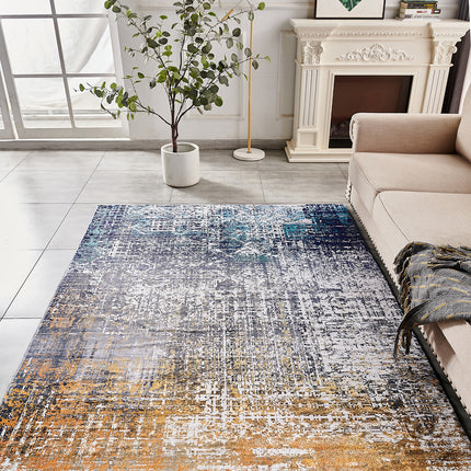 AQ25- ZARA Collection Abstract Design Turquoise Gray Rust Machine Washable Super Soft Area Rug - Likeshoppe 