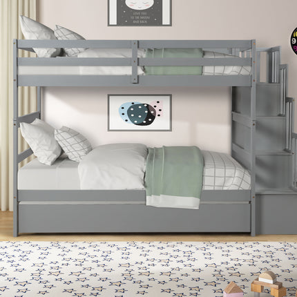 AS5- Bunk Beds Twin over Twin Stairway Storage function - Likeshoppe 