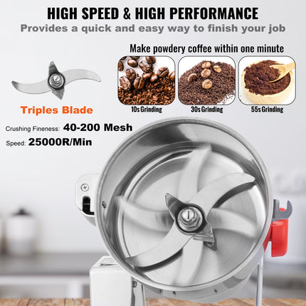 BS6 - 1000g Electric Grain Mill Grinder, High Speed 3750W Commercial Grinders, Stainless Steel Pulverizer Powder Machine, Swing Type - Likeshoppe 