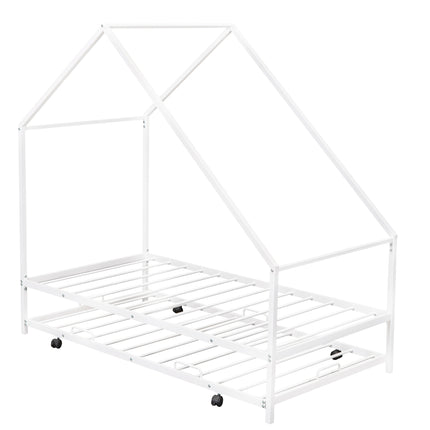 AS19- Metal House Bed With Trundle;  Twin Size House Bed - Likeshoppe 