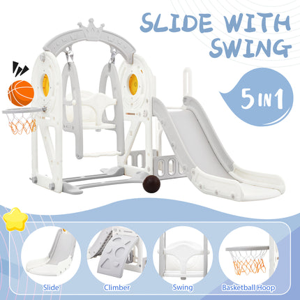 BB18- Toddler Slide and Swing Set 5 in 1, Kids Playground Climber Slide Playset with Basketball Hoop Freestanding Combination for Babies Indoor & Outdoor - Likeshoppe 