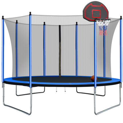 BA20- 10FT Trampoline with Basketball Hoop Inflator and Ladder(Inner Safety Enclosure) Blue - Likeshoppe 