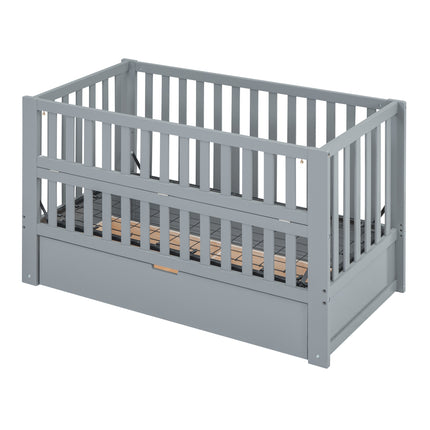 A03- Crib with Drawers and 3 Height Options, Gray - Likeshoppe 