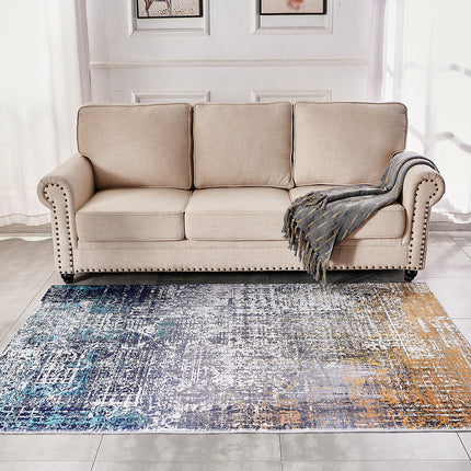 AQ25- ZARA Collection Abstract Design Turquoise Gray Rust Machine Washable Super Soft Area Rug - Likeshoppe 