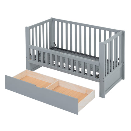 A03- Crib with Drawers and 3 Height Options, Gray - Likeshoppe 