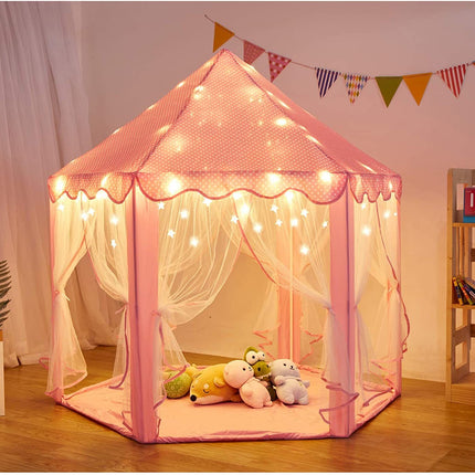 BE1- Outdoor Indoor Portable Folding Princess Castle Tent Kids Children Funny Play Fairy House Kids Play Tent(Warm LED Star Lights) - Likeshoppe 