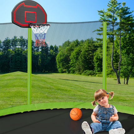 BA7- 15FT Trampoline with Basketball Hoop Inflator and Ladder(Inner Safety Enclosure) Green - Likeshoppe 