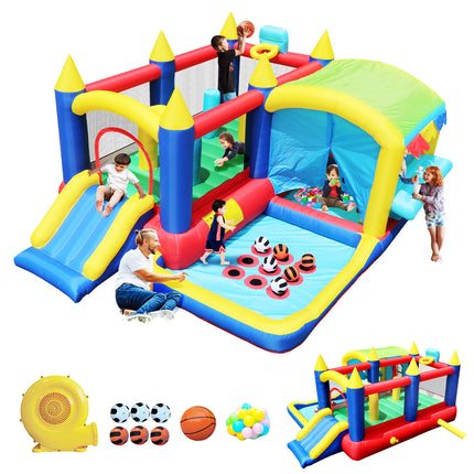 BC9-7 in 1 Inflatable Bounce House, Bouncy House with Ball Pit for Kids Indoor Outdoor Party Family Fun, Obstacles, Toddler Jump Bouncy Castle with Ball Pit for Birthday Party Gifts - Likeshoppe 