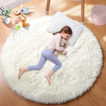 AR7- Round Rug for Bedroom, Fluffy Round Circle Rug for Kids Room