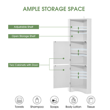 AM3- Tall Bathroom Corner Cabinet;  Freestanding Storage Cabinet with Doors and Adjustable Shelves;  MDF Board - Likeshoppe 