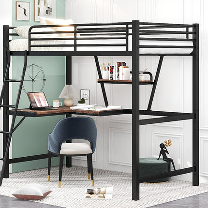 AS16- Twin Size Loft Metal&MDF Bed with Desk and Shelf - Likeshoppe 