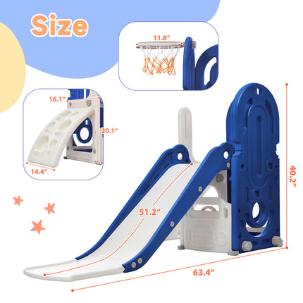 BB20- Toddler Climber and Slide Set 4 in 1; Kids Playground Climber Freestanding Slide Playset with Basketball Hoop Play Combination for Babies Indoor & Outdoor - Likeshoppe 