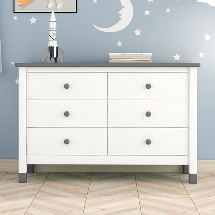 AU9- Wooden Storage Dresser with 6 Drawers,Storage Cabinet for kids Bedroom,White+Gray - Likeshoppe 