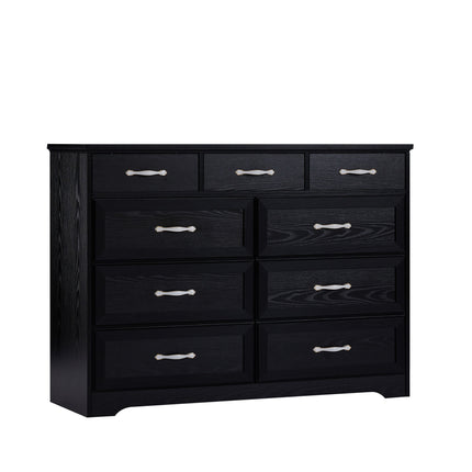 AU7- Bedroom dresser, 9 drawer long dresser with antique handles, wood chest of drawers for kids room, living room, entry and hallway, Black, 47.2'' W x 15.8'' D x 34.6'' H. - Likeshoppe 