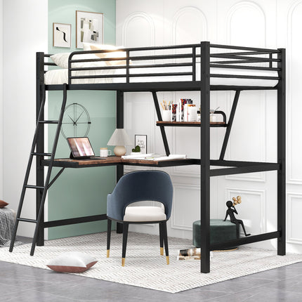 AS16- Twin Size Loft Metal&MDF Bed with Desk and Shelf - Likeshoppe 