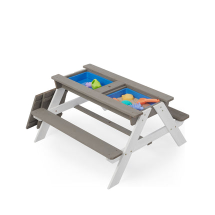 BL1-3-in-1 Kids Outdoor Wooden Picnic Table With Umbrella, Convertible Sand & Wate, Gray ASTM & CPSIA CERTIFICATION - Likeshoppe 