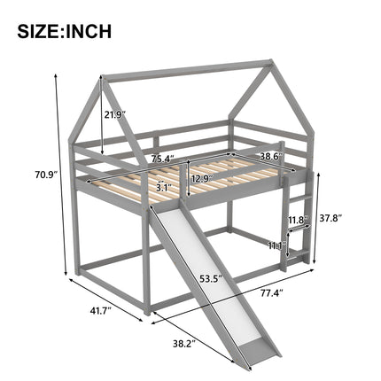 AS33- Twin Size Bunk House Bed with Slide and Ladder - Likeshoppe 