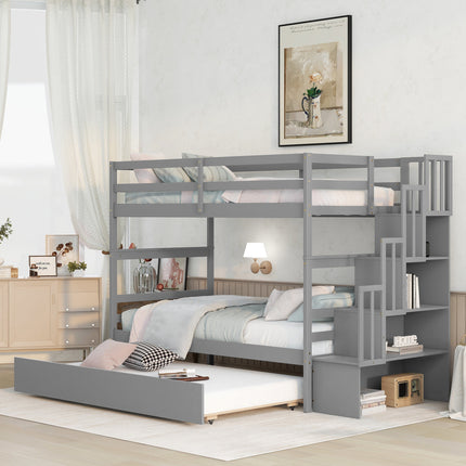 AS5- Bunk Beds Twin over Twin Stairway Storage function - Likeshoppe 