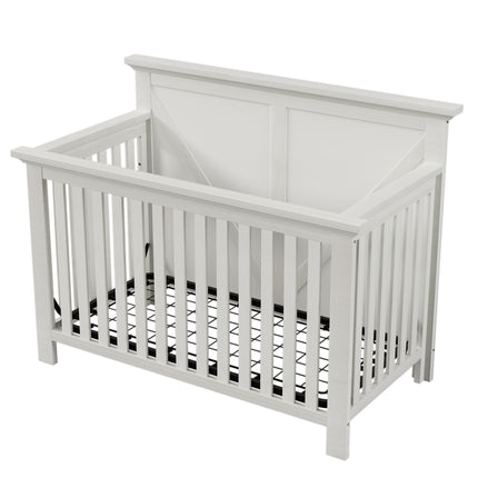 AO1- Rustic Farmhouse Style Whitewash 4-in-1 Convertible Baby Crib - Converts to Toddler Bed, Daybed and Full-Size Bed, White - Likeshoppe 