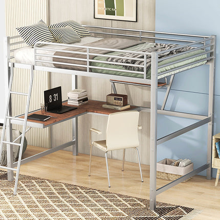 AS12- Full Size Loft Metal&MDF Bed with Desk and Shelf, - Likeshoppe 