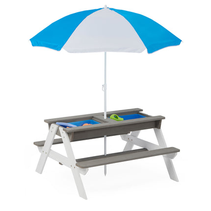 BL1-3-in-1 Kids Outdoor Wooden Picnic Table With Umbrella, Convertible Sand & Wate, Gray ASTM & CPSIA CERTIFICATION - Likeshoppe 