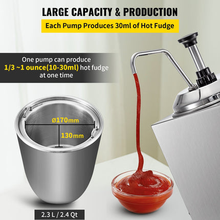 BS9- Cheese Dispenser with Pump, 2.6Qt Capacity Nacho Cheese Warmer with Pump, 650W Hot Fudge Warmer, Stainless Steel Hot Cheese Dispenser for Hot Fudge Cheese Caramel - Likeshoppe 