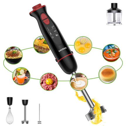 BQ2- Vavsea Immersion Hand Blender, 12-Speed Multi-Function Handheld Stick Blender with Stainless Steel Blades, Chopper, Beaker, 600, Whisk and Milk Frother for Baby Food/Smoothies/Puree, BPA Free - Likeshoppe 