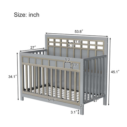 A023- Certified Baby Safe Crib, Pine Solid Wood, Non-Toxic Finish, Gray - Likeshoppe 