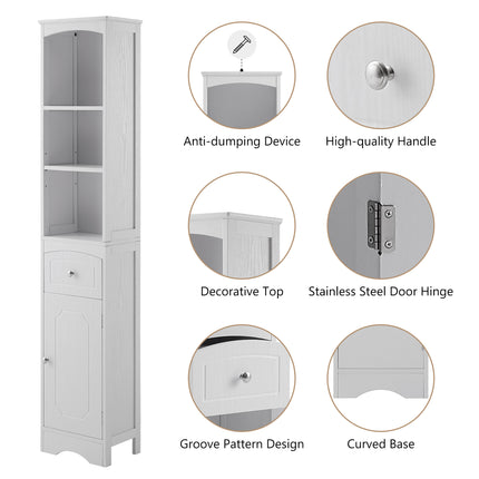 AN3- Tall Bathroom Cabinet;  Freestanding Storage Cabinet with Drawer;  MDF Board;  Adjustable Shelf - Likeshoppe 