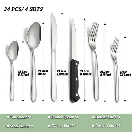 BP10- Bestdin 24 Pieces Silverware Set, Flatware Sets with Steak Knives Service for 4, Premium Stainless Steel Mirror Polished Cutlery Utensil Set, Durable Home Kitchen Eating Tableware Set, Dishwasher Safe - Likeshoppe 