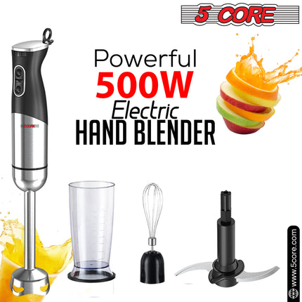 BQ3- 5 Core Handheld Blender 3 IN 1, Electric Hand Held Blenders 500W| Immersion 800ml Beaker & Whisk| 9 Speed Heavy Duty Stick, Stainless Steel Blades for Smoothies Puree Baby Food and Soups- HB1516 New - Likeshoppe 