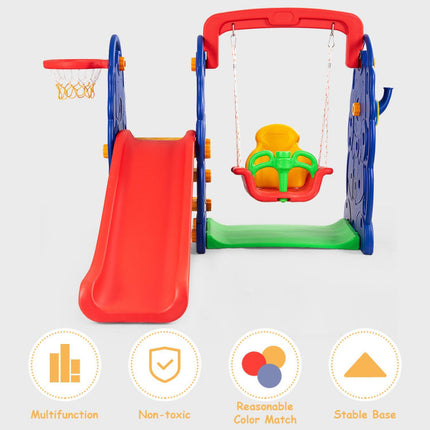 BB23- 3-in-1 Junior Children Freestanding Design Climber Slide Swing Seat Basketball Hoop - Likeshoppe 