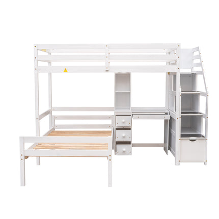 AS4- Twin Size Loft Bed with a Stand-alone Bed;  Storage Staircase;  Desk;  Shelves and Drawers - Likeshoppe 