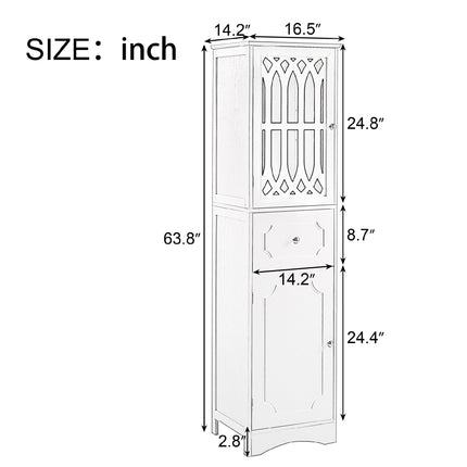 AN2- Tall Bathroom Cabinet;  Freestanding Storage Cabinet with Drawer and Doors;  MDF Board;  Acrylic Door;  Adjustable Shelf - Likeshoppe 