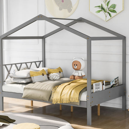 AS27- Full Size Wood House Bed with Storage Space - Likeshoppe 