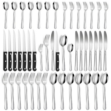 BP7- 48 Pcs Silverware Set with Steak Knives Service for 8,Stainless Steel Flatware Set,Mirror Polished Cutlery Utensil Set,Home Kitchen Eating Tableware Set,Include Fork Knife Spoon Set,Dishwasher Safe - Likeshoppe 