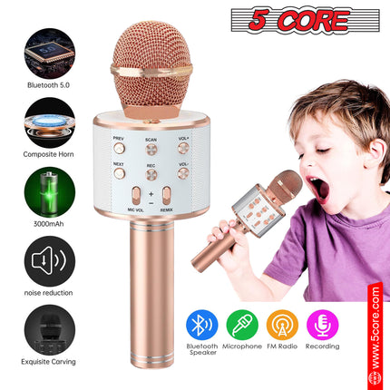 CC22- 5 Core Karaoke Wireless Microphones Bluetooth • w Stereo Mic Speaker • Portable Recording Microfono Inalambrico • SD Card & USB • Gifts Music Toys for Kids and Adults All Age- WM SPK COPPER - Likeshoppe 