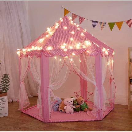 BE1- Outdoor Indoor Portable Folding Princess Castle Tent Kids Children Funny Play Fairy House Kids Play Tent(Warm LED Star Lights) - Likeshoppe 