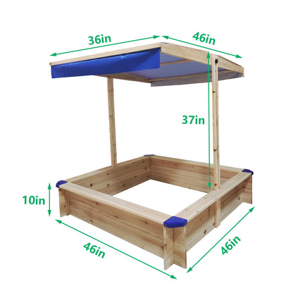 BF4- Children's Wooden Sandbox with Adjustable Canopy, Sandpit with Covers Kids Wood Playset Outdoor Backyard - Upgrade Retractable,45.3"L x 45.3"W x 46.5"H,Golden Red - Likeshoppe 