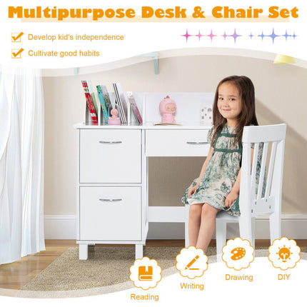 AV1- Kids Wooden Writing Furniture Set with Drawer and Storage Cabinet - Likeshoppe 