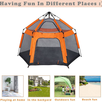 BE10- Kids Play Tent Pop Up Portable Hexagon Playhouse for Backyard Patio Indoor Outdoor Breathable Tent House Children Boys Girls Playing Have Fun - Likeshoppe 