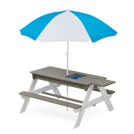 BL1-3-in-1 Kids Outdoor Wooden Picnic Table With Umbrella, Convertible Sand & Wate, Gray ASTM & CPSIA CERTIFICATION - Likeshoppe 