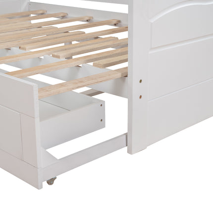 AS34- Wooden Daybed with Trundle Bed and Two Storage Drawers , Extendable Bed Daybed,Sofa Bed with Two Drawers - Likeshoppe 